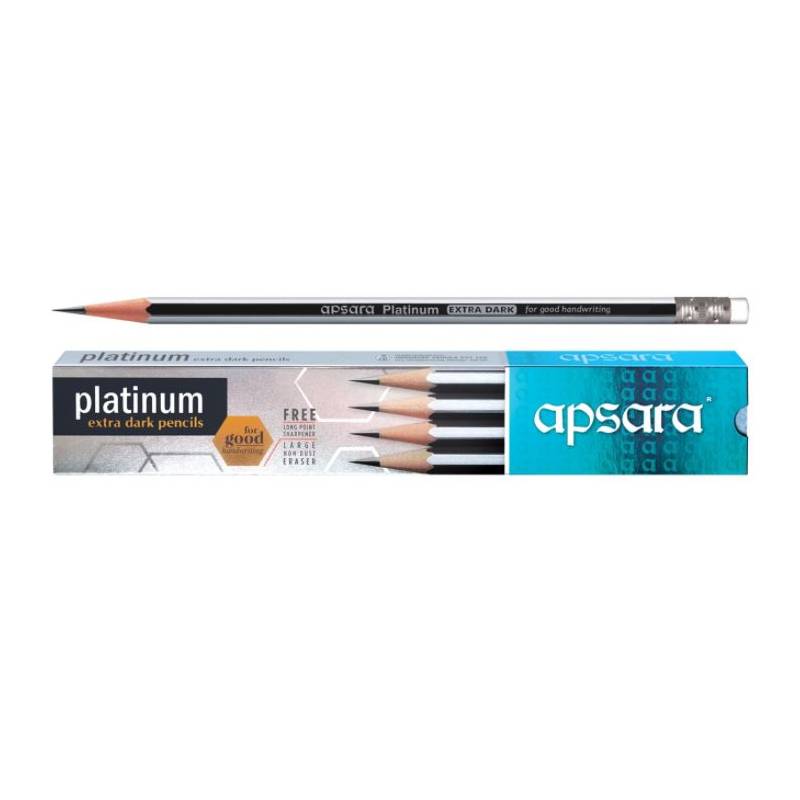 Apsara Platinum Extra Dark Pencil with Rubber Tip (Pack of 10 Pencils)